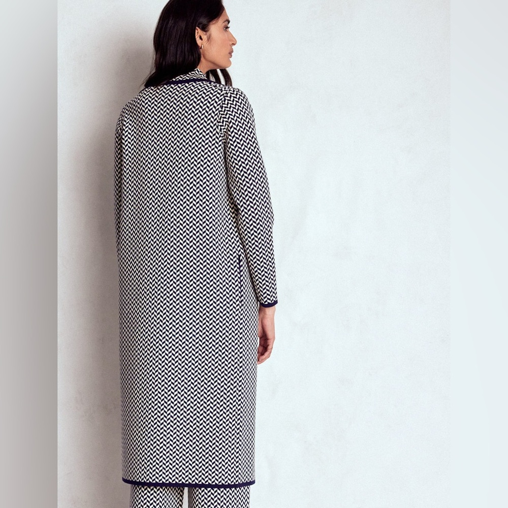 NWT Boden Jacquard Coatigan in Navy Ivory Dogtooth - Picture 5 of 11